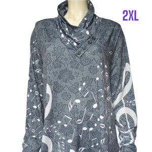Azalea by Firmiana Grey Music Note Long - Sleeve Top